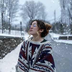 Women's Knitted Aztec Boho Design Poncho